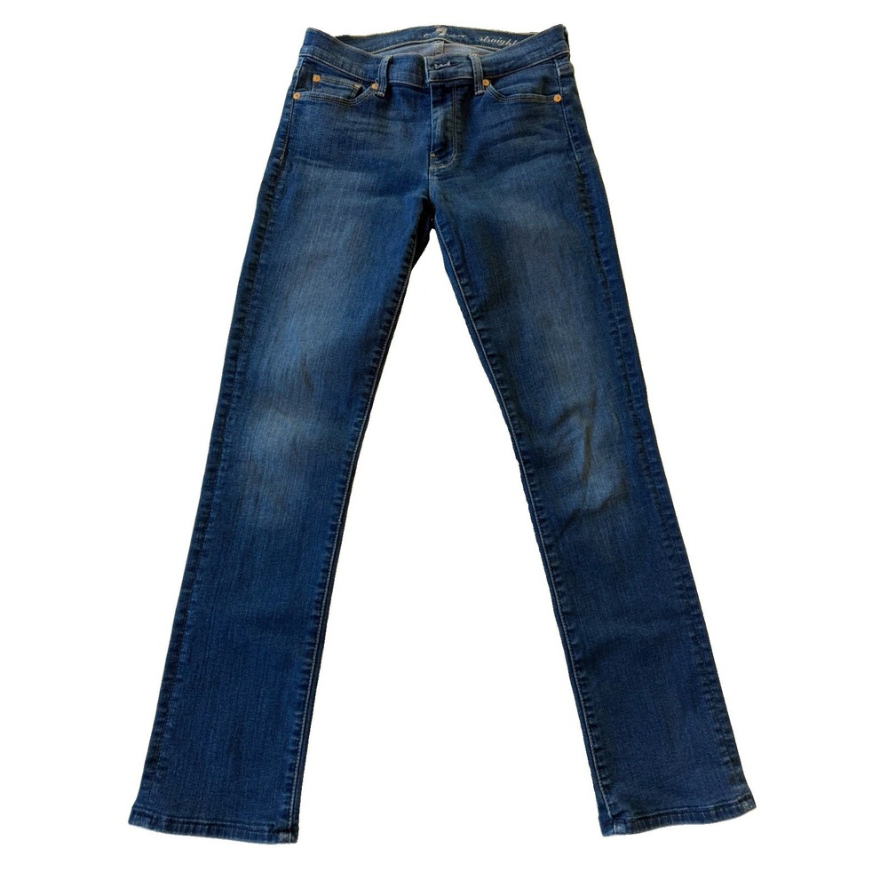 7 For All Mankind Jeans Womens 27 Straight Leg Low Rise Blue Stretch Denim